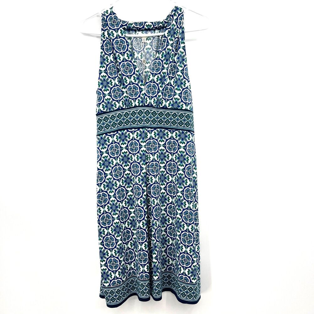 Max Studio Blue Green Tile Print Sleeveless Shift Dress Womens S NEW Boho Mosaic
